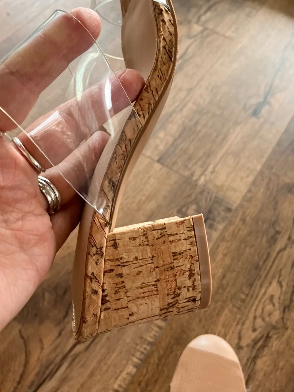 COUTGO Clear Strap Cork Heel Sandals